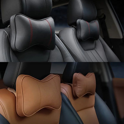 2PCS Cowhide Car Neck Pillows Soft Breathable Universal Seat Headrest Support Auto Interior Decoration Top Quality