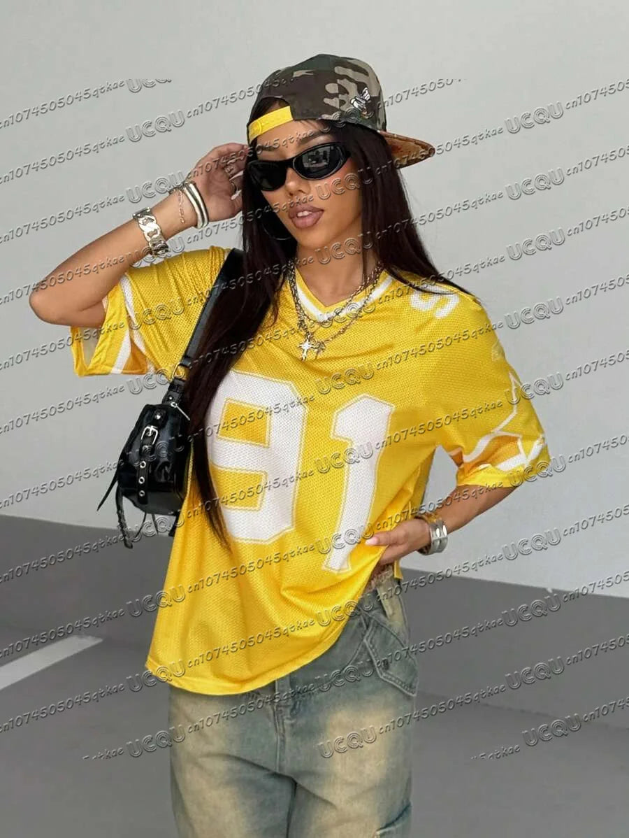 Women'S Summer Refreshing Mesh Jersey T-Shirt With 23 Digital Print Short Sleeved Loose&Sexy Versatile Street Wear Women'S Top