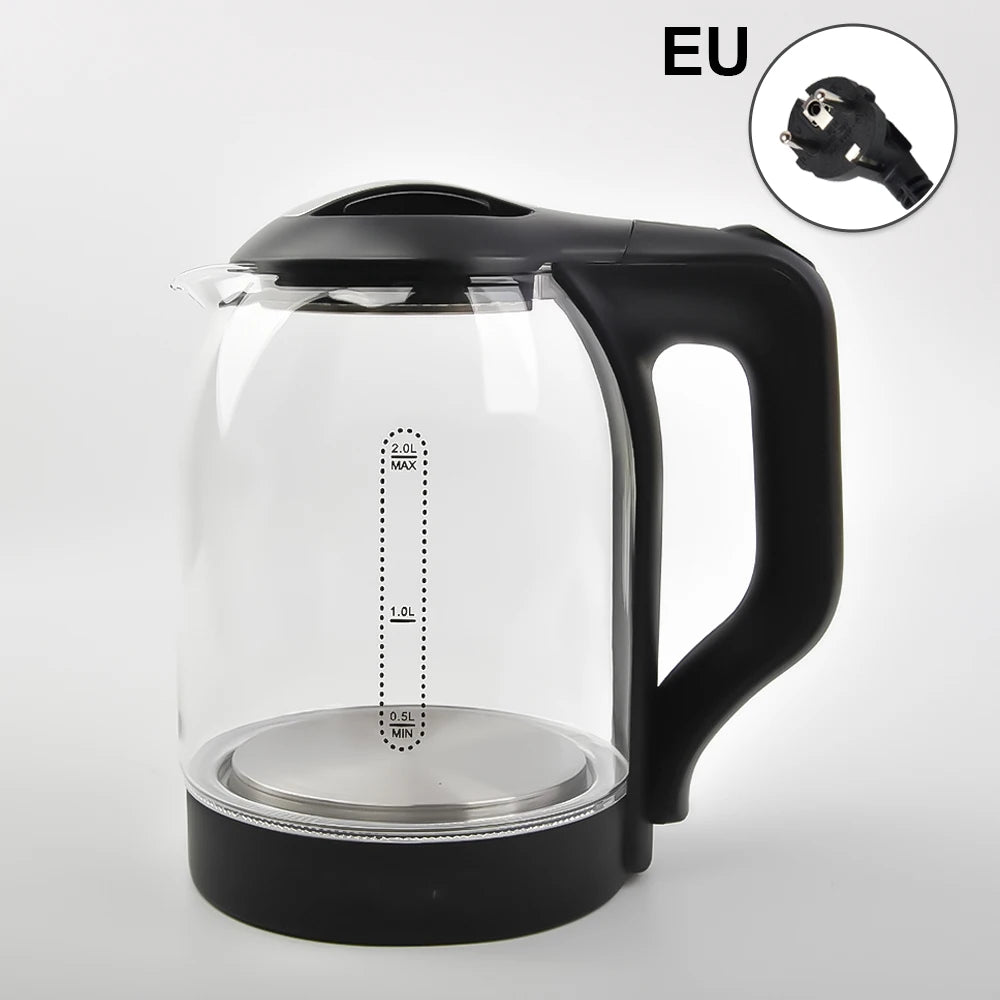 2.0L Electric Glass Kettle Fast Boil Auto Shut Off Dry Boil Protection Borosilicate Glass  Kitchen Appliance for Home
