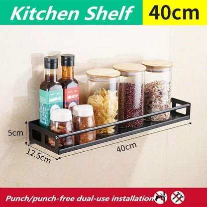 Spice Rack Wall Mount Kitchen Spice Organizer Storage Shelf Punch-Free Shelves Holder for Kitchen Wall Bathroom Household Items