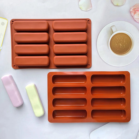 8 Cavity Silicone Cake Mold 3D Strip Baking Molds for Mousse Chocolate Dessert Non-Stick Flexible Bakeware Reusable DIY Tool