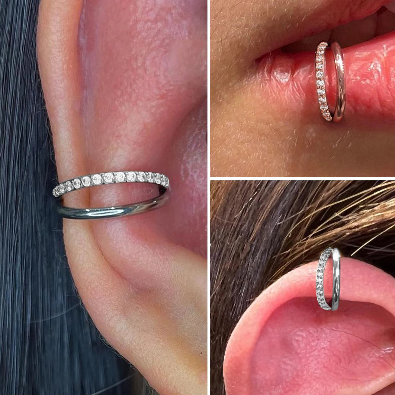F136 Titanium Piercing Hinged Segment Hoops CZ Stone Nose Rings Ear Cartilage Tragus Helix Earrings Piercing Body Jewelry