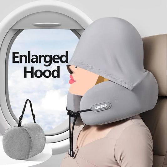 1pc Car Interior U-shaped Pillow, Neck Support Hooded Travel Portable Airplane Neck Pillow, Memory Foam Travel Pillow, Foldable