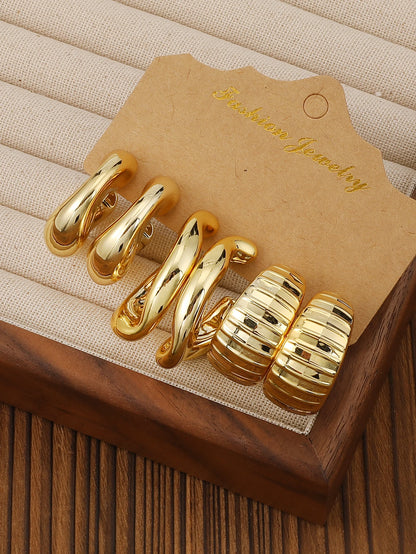 3-9 Pairs Fashionable New Geometric Lightweight Plastic Material With Gold-plated Earring Set