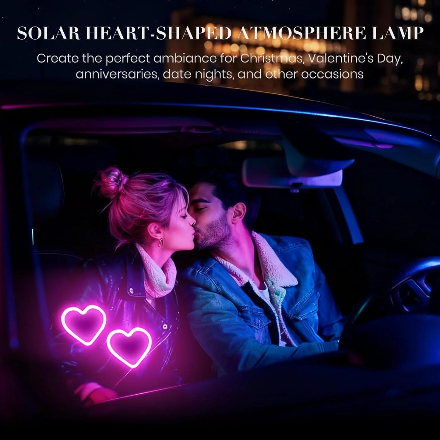 Universal Car Solar Heart-shaped Light Car Window LED Peach Heart Atmosphere Lamp for Car Exterior Interior Decoration