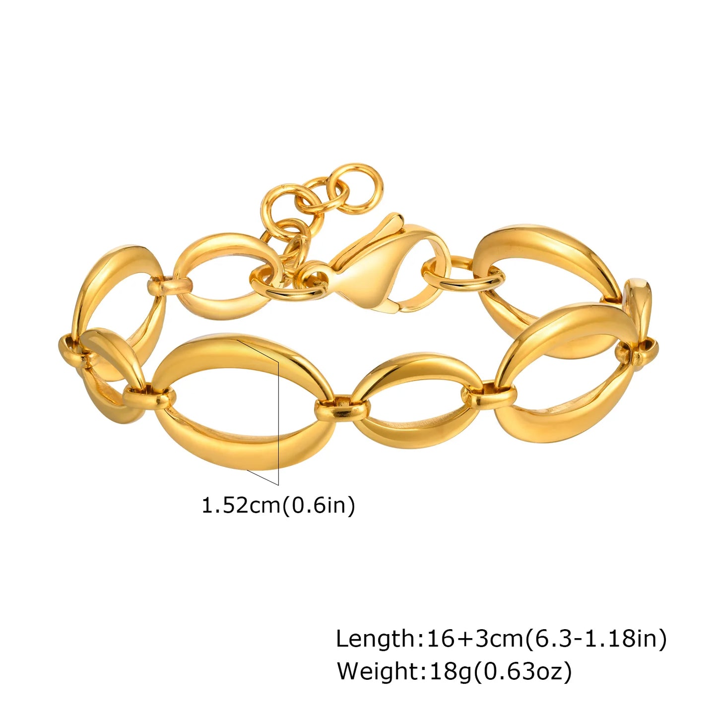 Fashion 316L Stainless Steel Link Chain Bracelet for Women, 18K Gold Plated Stackable Chunky Statement Bangle Waterproof Jewelry