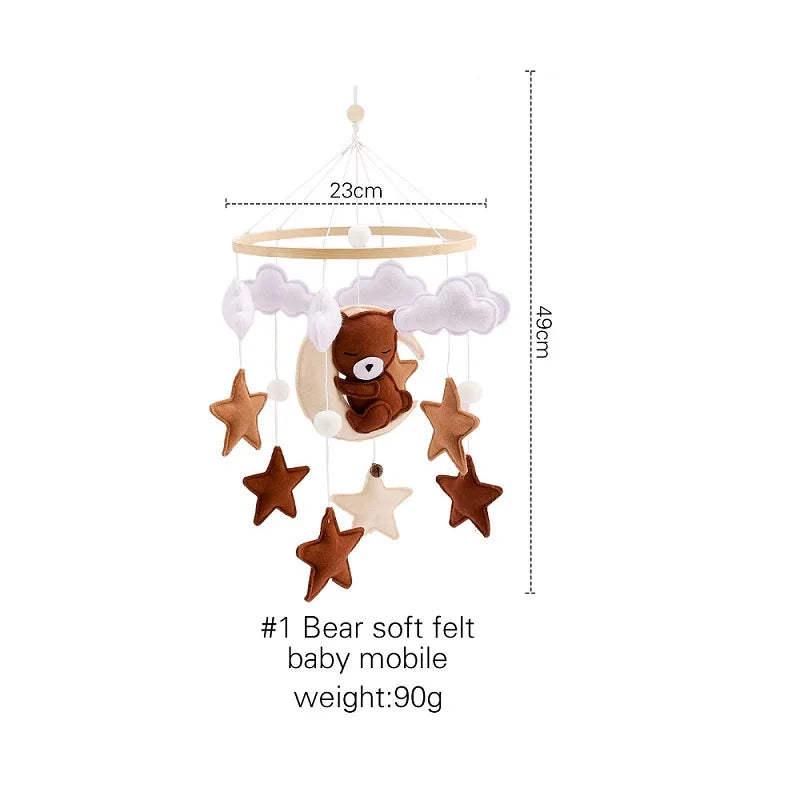 Baby Wooden Rattles Bed Bell Soft Felt Cartoon Elephant Cloudy Star Hanging Bed Bell Mobile Crib Montessori Education Toys