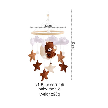 Baby Wooden Rattles Bed Bell Soft Felt Cartoon Elephant Cloudy Star Hanging Bed Bell Mobile Crib Montessori Education Toys