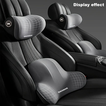 Memory Foam Headrest Lumbar Support Set Ergonomic Neck Pillow Back Cushion Car Driver Seat Comfort Breathable Polyester Fabric