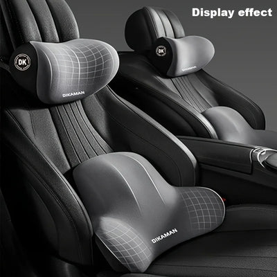 Memory Foam Headrest Lumbar Support Set Ergonomic Neck Pillow Back Cushion Car Driver Seat Comfort Breathable Polyester Fabric