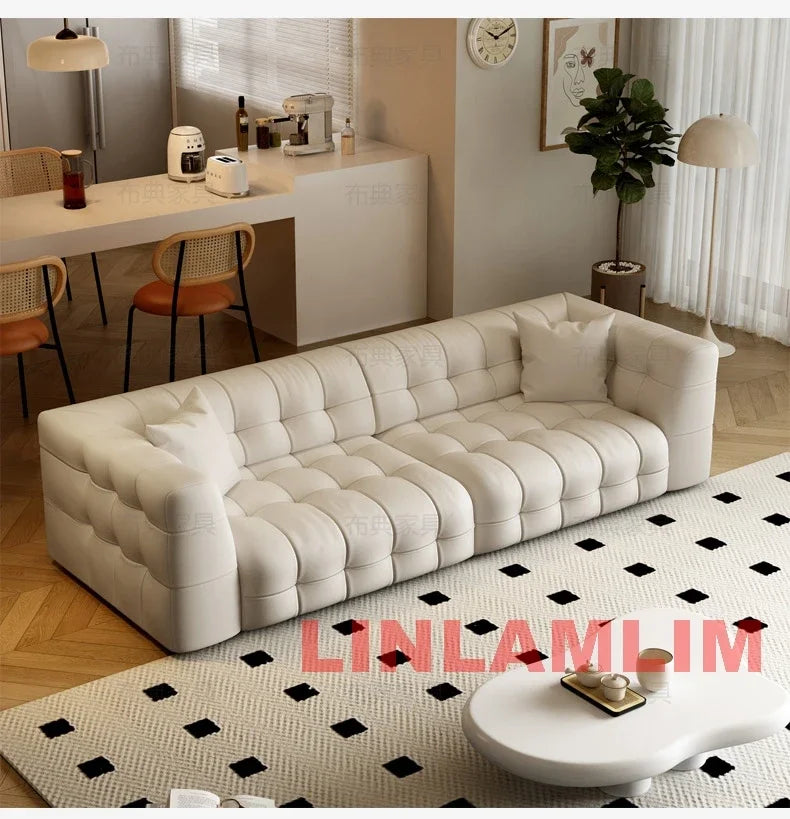 Linlamlim Multifunctional Convertible Sofa Bed, Modern Genuine Leather Folding Marshmallow Couch Cama Living Room Home Furniture