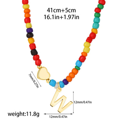 Colorful 26 Initial Letter Necklace Wedding for Women Adjustable Fashion Heart Beads Clavicle Chain Necklaces Christmas Jewelry