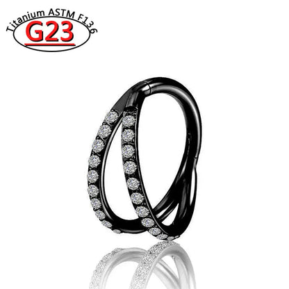 G23 Titanium Piercing Double Layered Triple Stack Hinged Zircon Nose Ring Helix Cartilage CZ Small Cartilage Septum Clicker