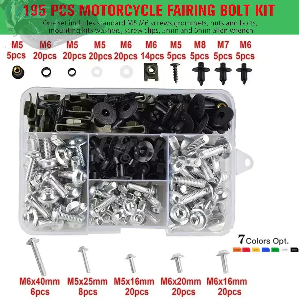 195Pcs Motorcycle Accessories Aluminum Fairing Bolt Screws Kit Nut Clips For Yamaha TMAX500 TMAX530 TMAX560 TMAX 500 530 560