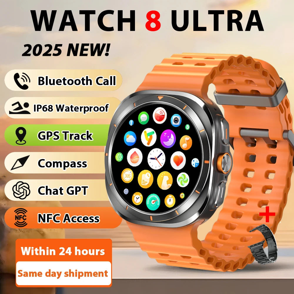 Smart Watch 8 Ultra New Color Matching GPS Compass Smartwatch Bluetooth call NFC IP68 Waterproof Health monitoring Reduction100%