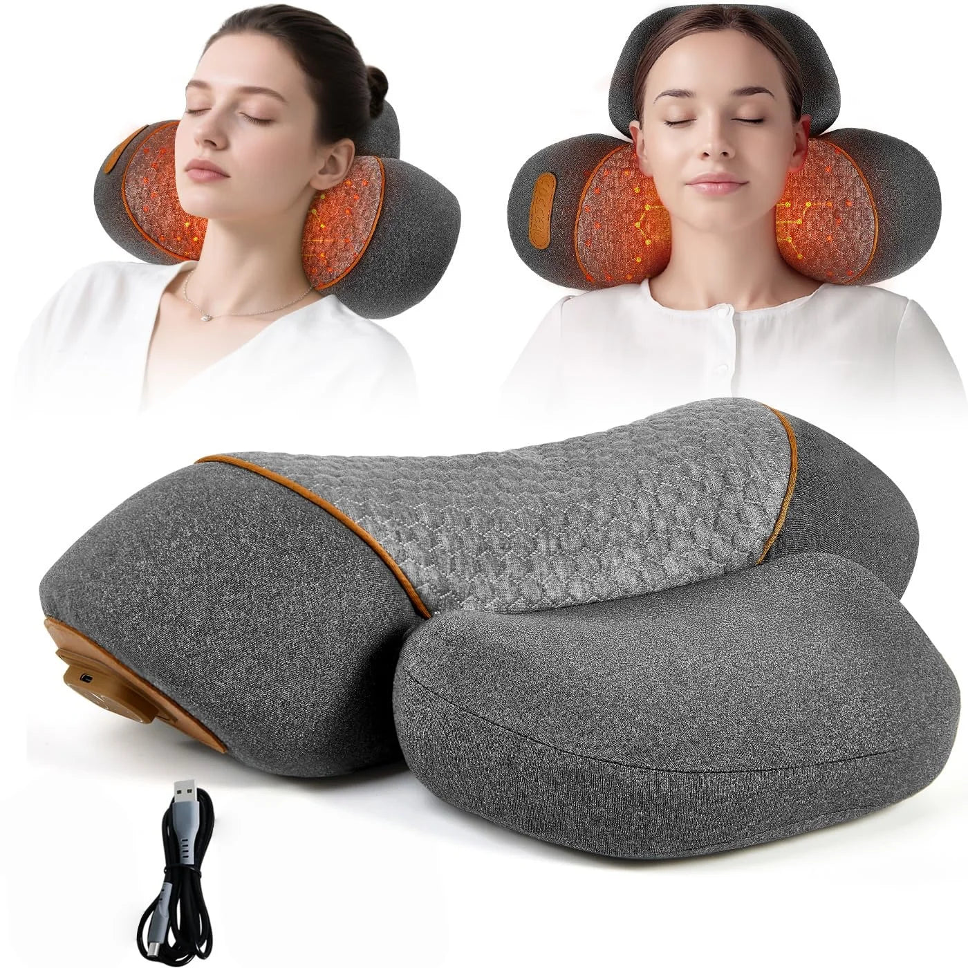3-in-1 Neck Massager Pillow, Neck Massager for Deep Tissue, Massage Pillow with Heat, Vibration & Airbag Traction