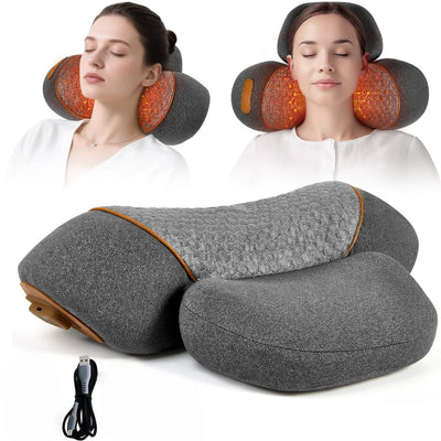 3-in-1 Neck Massager Pillow, Neck Massager for Deep Tissue, Massage Pillow with Heat, Vibration & Airbag Traction