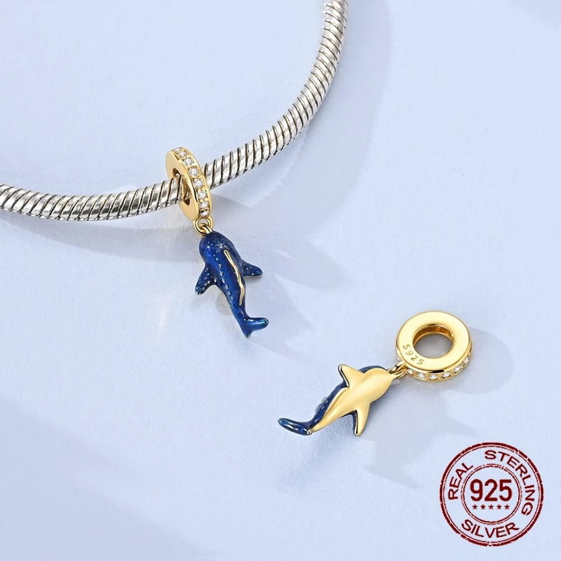 925 Sterling Silver Luminous Color-Changing Shark Dangle Charm Animals Pendant Fit Original Bracelet DIY Women Jewelry Gift