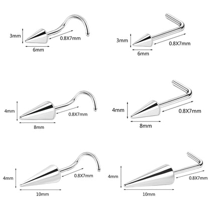 ZS 20G Black Spike Nostril Piercings Stainelss Steel Cone Nose Studs Doule Nose Piering Jewelry Long Spike Nostril Ring Chain
