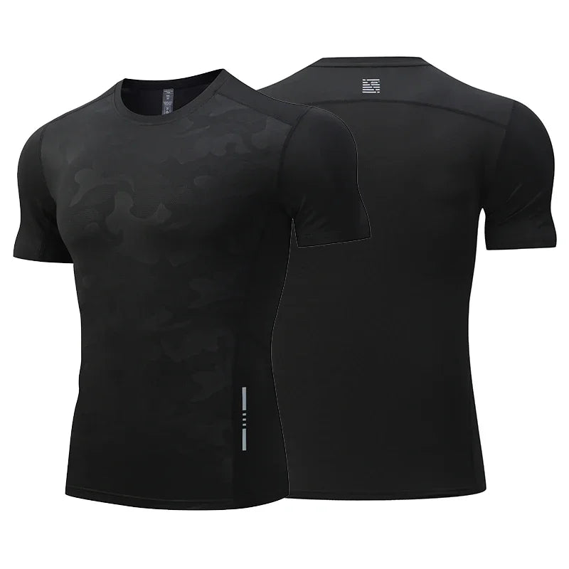 Dry Fit Men Running Shirt Tops Fitness Compression Gym Polyester Sports T-shirt Outdoor Workout Training Muscle Fit Clothing