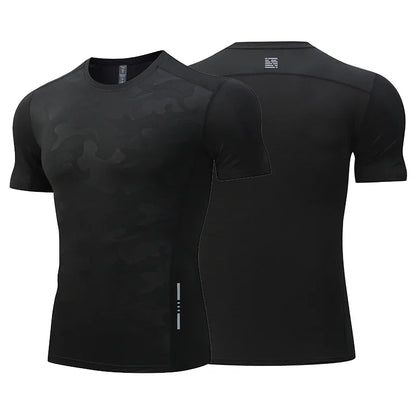 Dry Fit Men Running Shirt Tops Fitness Compression Gym Polyester Sports T-shirt Outdoor Workout Training Muscle Fit Clothing