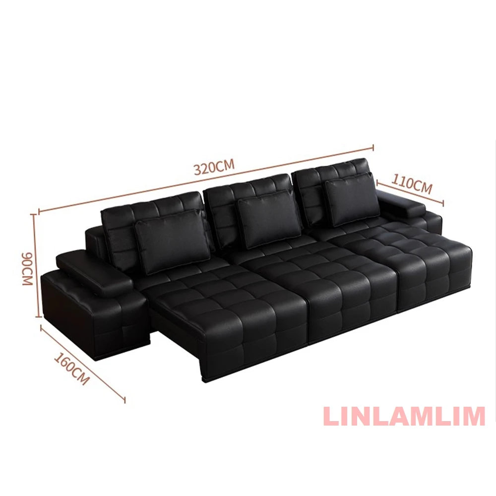 Linlamlim Modern Convertible Couch with Tufted Backrest and Armrest – Genuine Leather Sectional Sofa Bed,Functional Sleeper Sofa