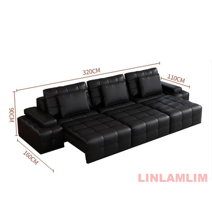 Linlamlim Modern Convertible Couch with Tufted Backrest and Armrest – Genuine Leather Sectional Sofa Bed,Functional Sleeper Sofa