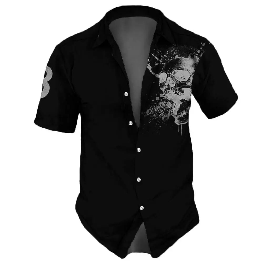 2023 Skull  Men's Shirts Lapel Streetwear Vintage Shirt For Men Street Hip Hop Short Sleeve Top Party Summer Men Hawaiian Shirts