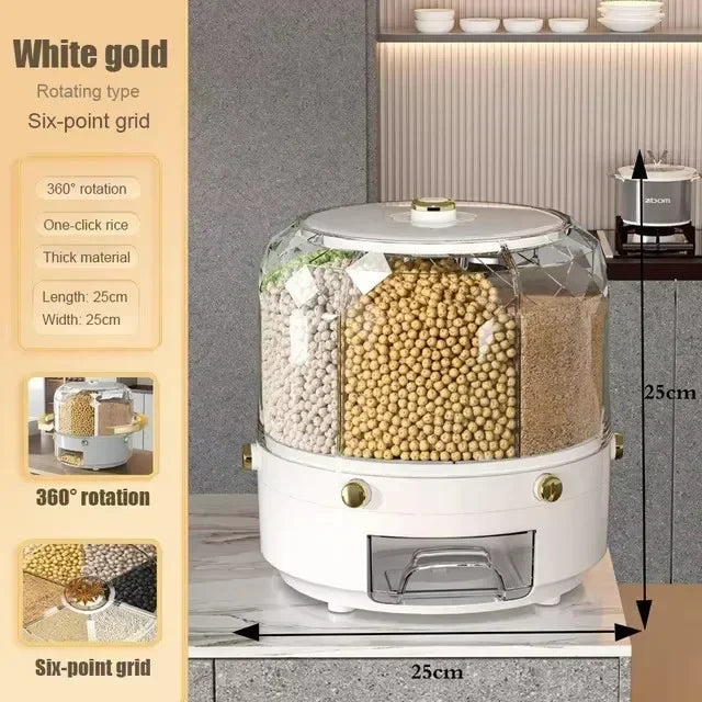 Moisture Proof Rice Bucket Rotating Sealed Grain Bucket Storage Box Practical Storage Box Cereal Dispenser Kitchen Products
