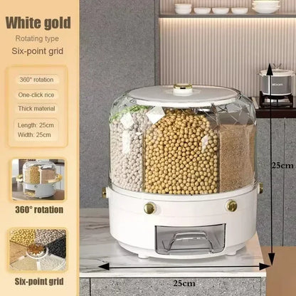 Moisture Proof Rice Bucket Rotating Sealed Grain Bucket Storage Box Practical Storage Box Cereal Dispenser Kitchen Products