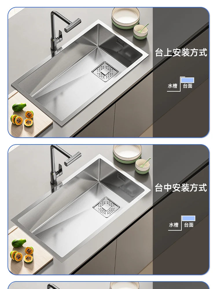 Kitchen 304 Stainless Steel Sink Vegetable Basin Large Sink Household Kitchen Vegetable Basin Countertop Dishwasher
