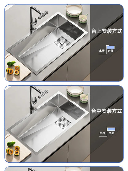 Kitchen 304 Stainless Steel Sink Vegetable Basin Large Sink Household Kitchen Vegetable Basin Countertop Dishwasher