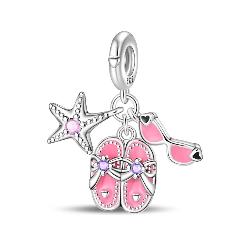 Leisurely 925 Sterling Silver Beach Trip Hawaiian Bikini Surf Coconut Tree Charm Fit DIY Bracelet Necklace Travel Souvenirs