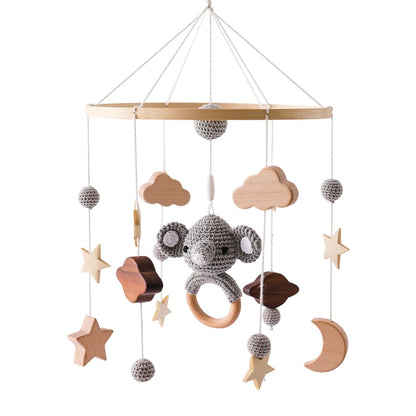 Baby Soft Felt Cartoon Wool Ball Seashell Rattles Hanging Bed Bell Newborn Mobile Crib Wooden Bracket Montessori Education Toys