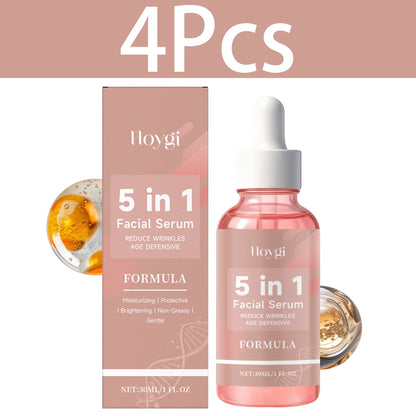 HOYGI 5 In 1 Fade Fine Lines Firming Face Serum Moisturizing Brightning Vitamin E Collagen Facial Essence Shrink Pores Skin Care