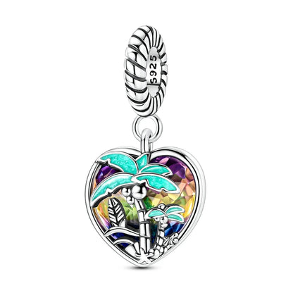 Leisurely 925 Sterling Silver Beach Trip Hawaiian Bikini Surf Coconut Tree Charm Fit DIY Bracelet Necklace Travel Souvenirs