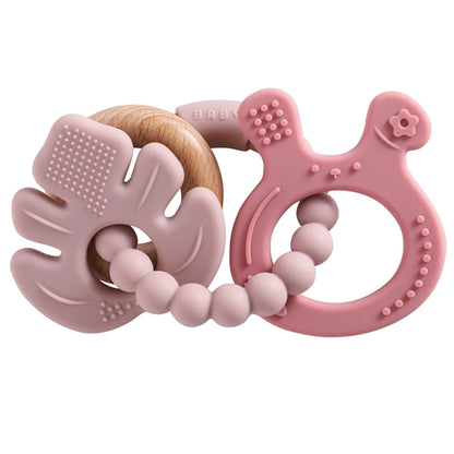 1PC Silicone Teether Baby Animal Shape Wooden Teether Ring Kid Gift BPA Free Silicone Children Goods Kid Teething Toy