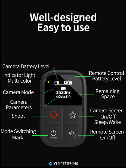 YOCTOP is suitable for DJI sports camera Bluetooth remote control compatible with Action6/5 Pro/4 Osmo360 controller accessories