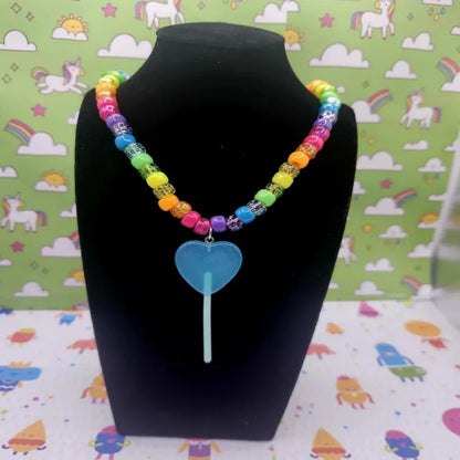 Y2K Kandi Necklaces | Neon Sparkly Rainbow | Lollipop Charms | Candy Girl Party Jewelry |  Dopamine Aesthetic