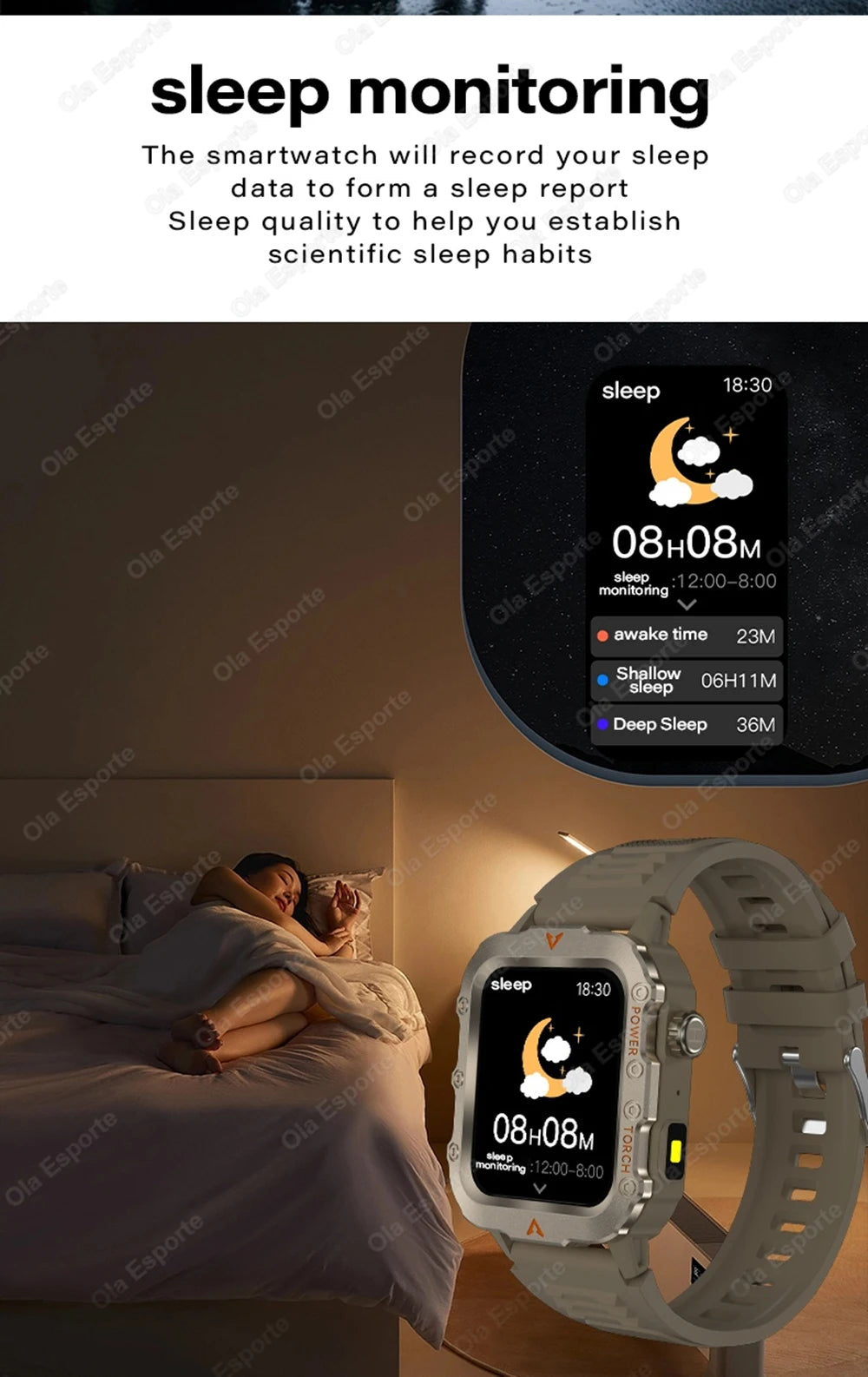 Smart Watch With Flashlight Function, Wireless Calls, Health Monitor，Message Reminders, Suitable For Iphone And Android Phones