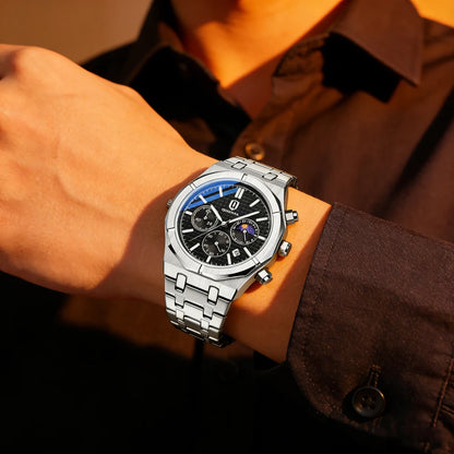 QINGXIYA Brand New Fashion Chronograph Quartz Watch for Men Stainless Steel Waterproof Luminous Date Luxury Men's Watches Reloj