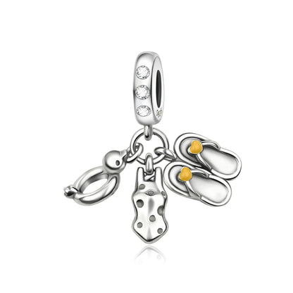 Leisurely 925 Sterling Silver Beach Trip Hawaiian Bikini Surf Coconut Tree Charm Fit DIY Bracelet Necklace Travel Souvenirs