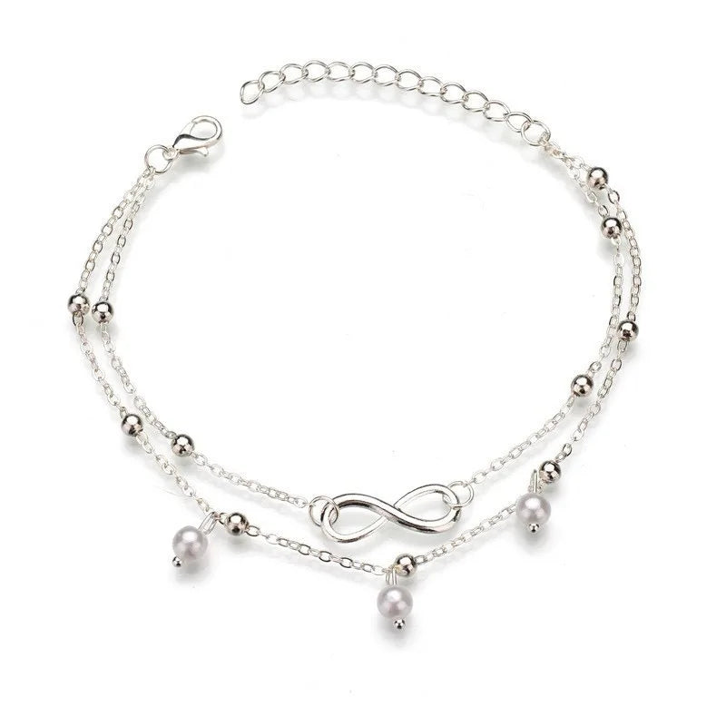Love Personality Double Simple Bohemian Layered Heart Anklet Summer Beach Anklets On Foot Ankle Bracelets For Women Leg Chain