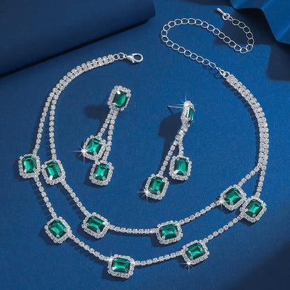 3 pieces of ladies' jewelry set, crystal and diamond necklace and earring set, bridal wedding party jewelry, daily wear jewelry