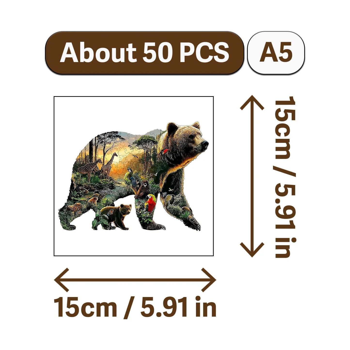 Bear and Animal World Theme Wooden Jigsaw Puzzle Wood Home Decor Painting Christmas and Halloween Gift Toy for Teen and Kid