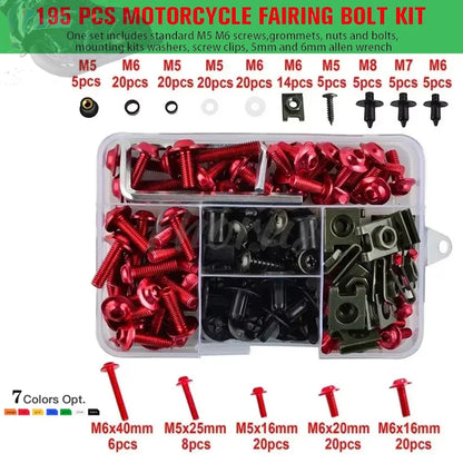 195Pcs Motorcycle Accessories Aluminum Fairing Bolt Screws Kit Nut Clips For Yamaha TMAX500 TMAX530 TMAX560 TMAX 500 530 560