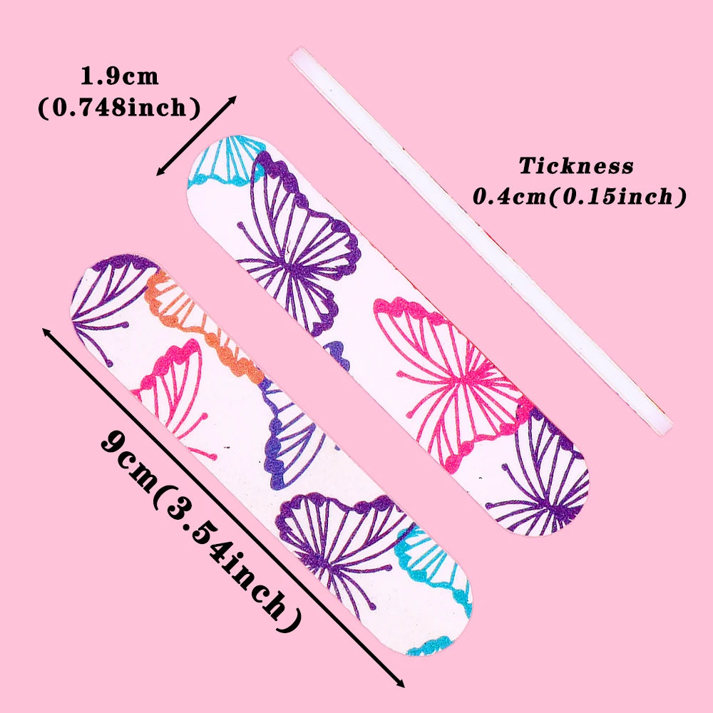 20pcs 9cm Cartoon Printed Emery Board Nail Files Beauty Assorted Cute Patterns Double Sided Manicure Pedicure Tools Nail Care