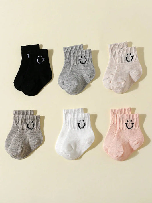 6 Pairs Baby Smile Socks, Cute Side Smile Ankle Socks for 0-12 Month Newborn Infant Boy Girl Non-Slip Funny Cartoon Toddler Socks