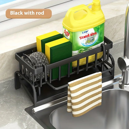 1 Set Durable Sponge Drain Rack Dish Box Kitchen Organizer with Brush Detergent Holder Sink Faucet Rack for Home Bathroom
