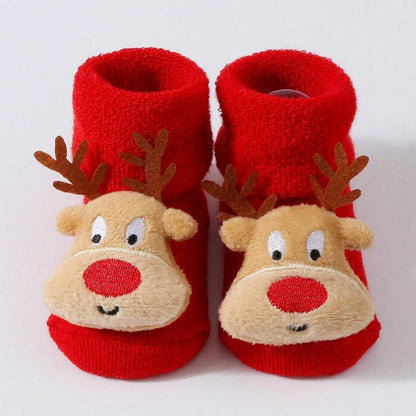 Kids Children's Socks for Girls Boys Non-slip Knitted Cotton Toddler Cute Elk Baby Christmas Socks for Newborns Infant Socks